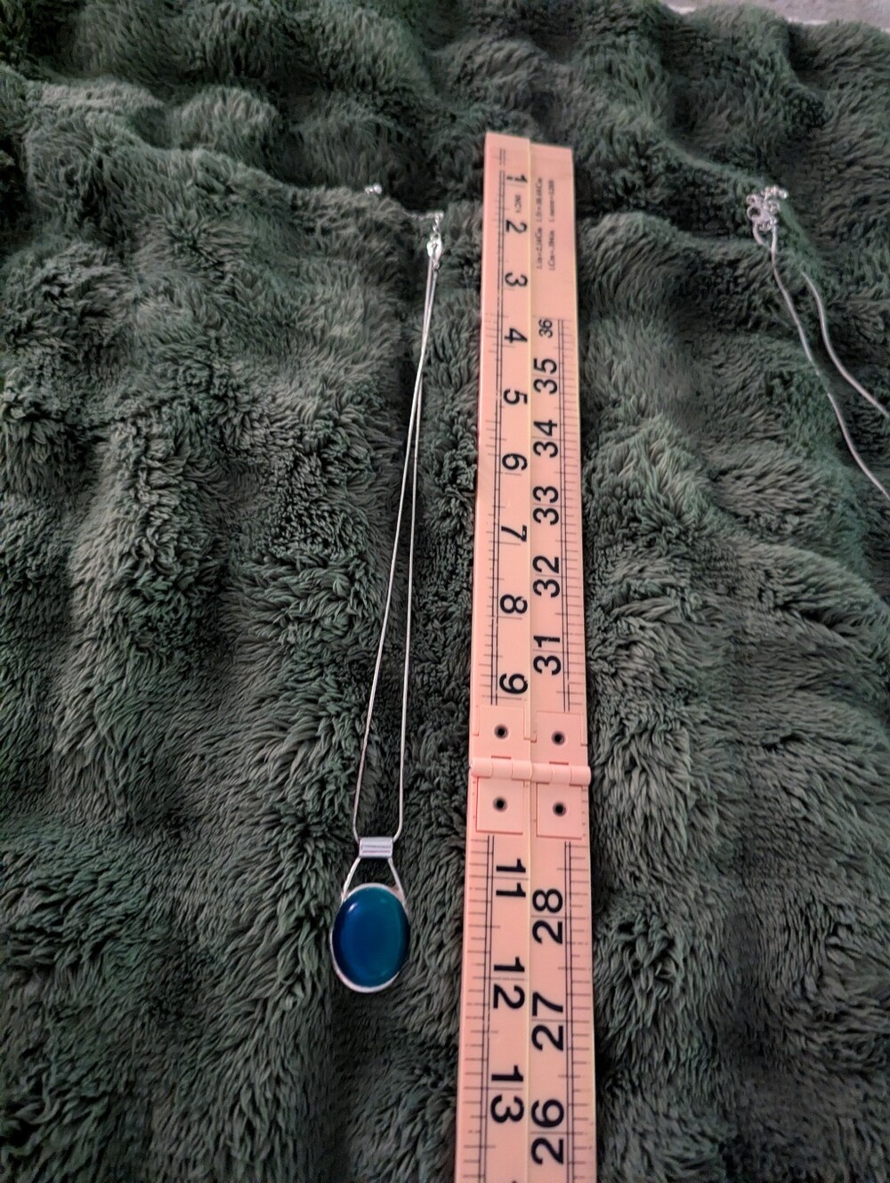 Silver Necklace with Teal Blue GreenOval Pendant